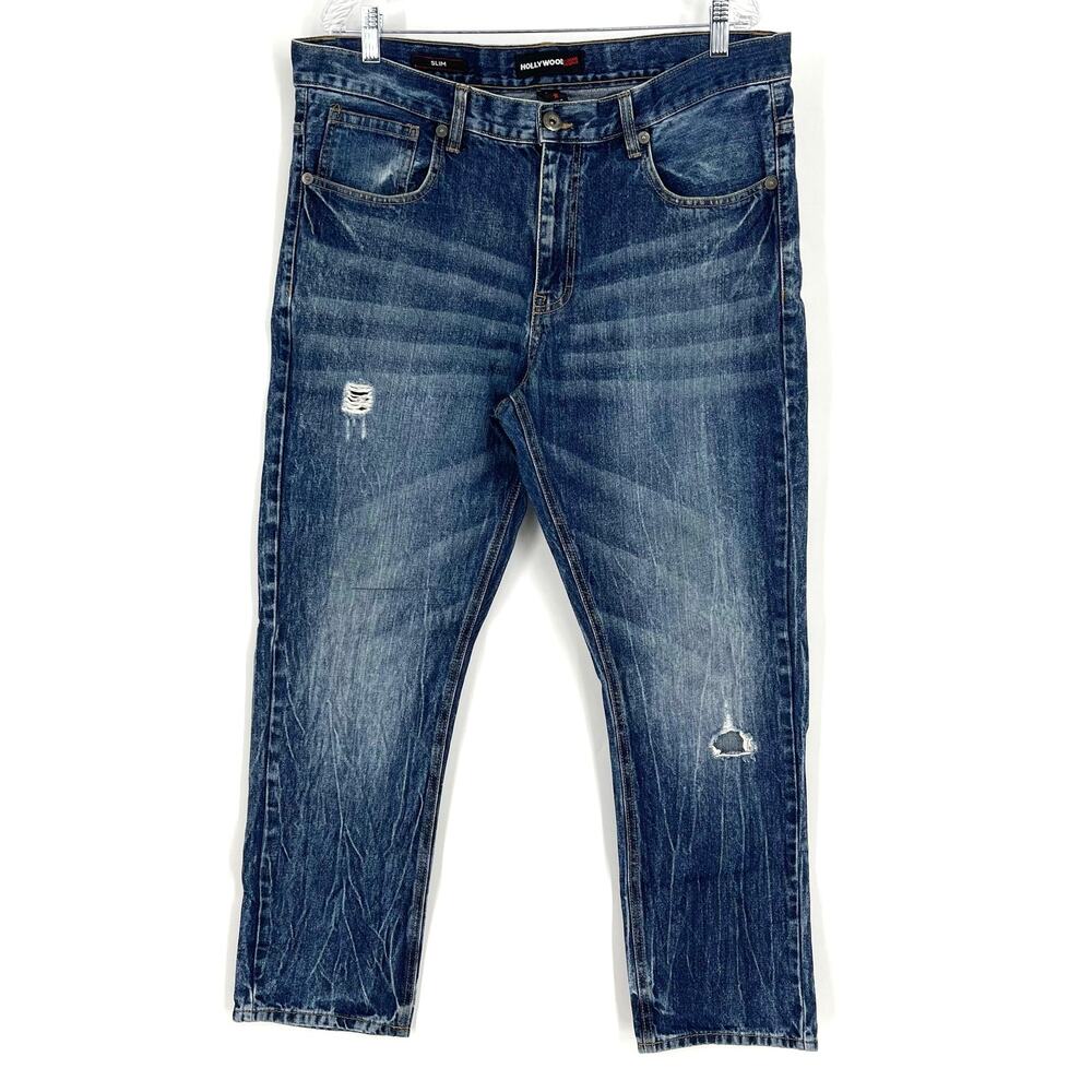 Hollywood‎ The Jean People Slim Fit Distressed Blue Jeans Men's Size 36x30